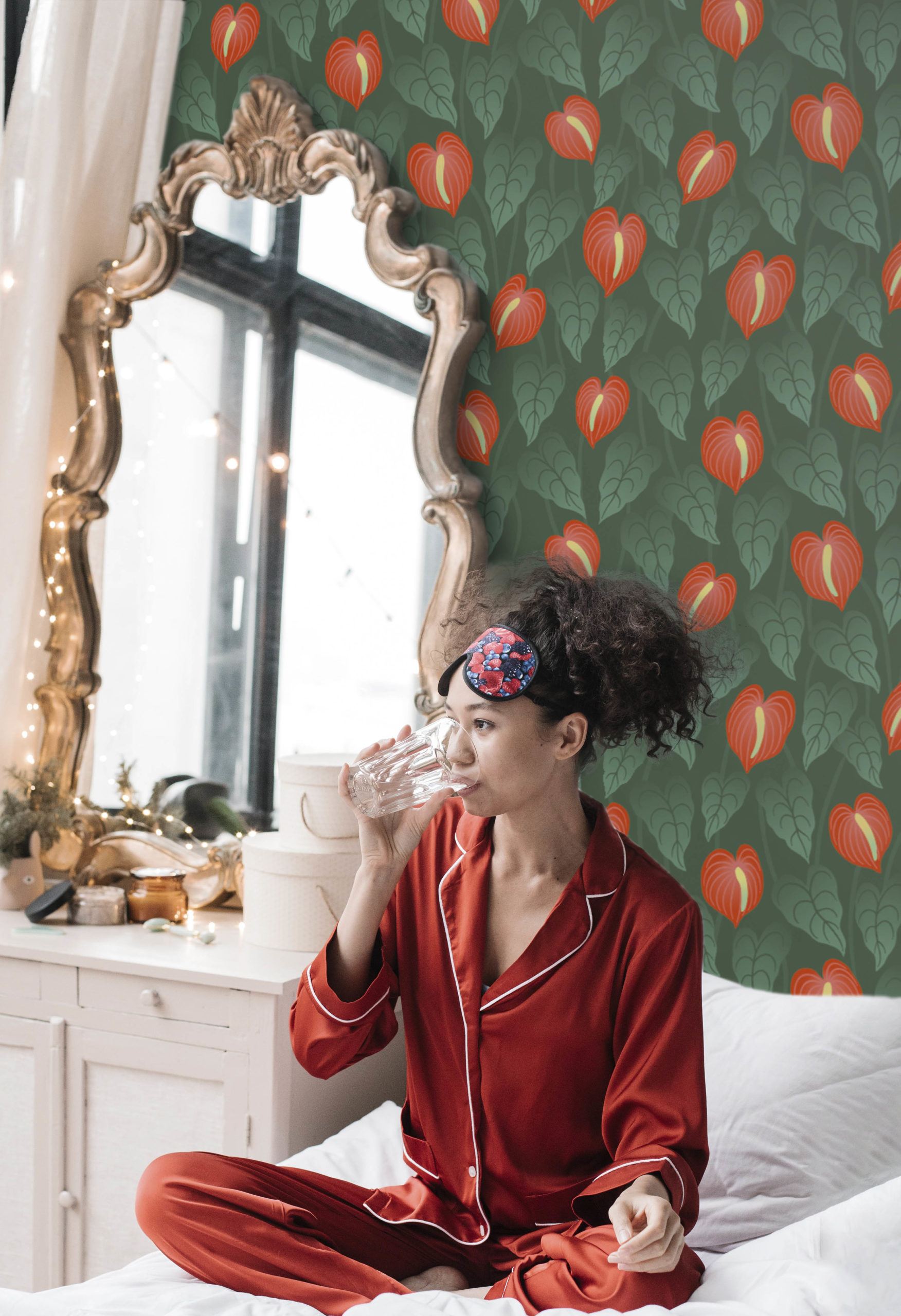 Papel pintado N333 Lenguas de fuego verdes y rojas habitación