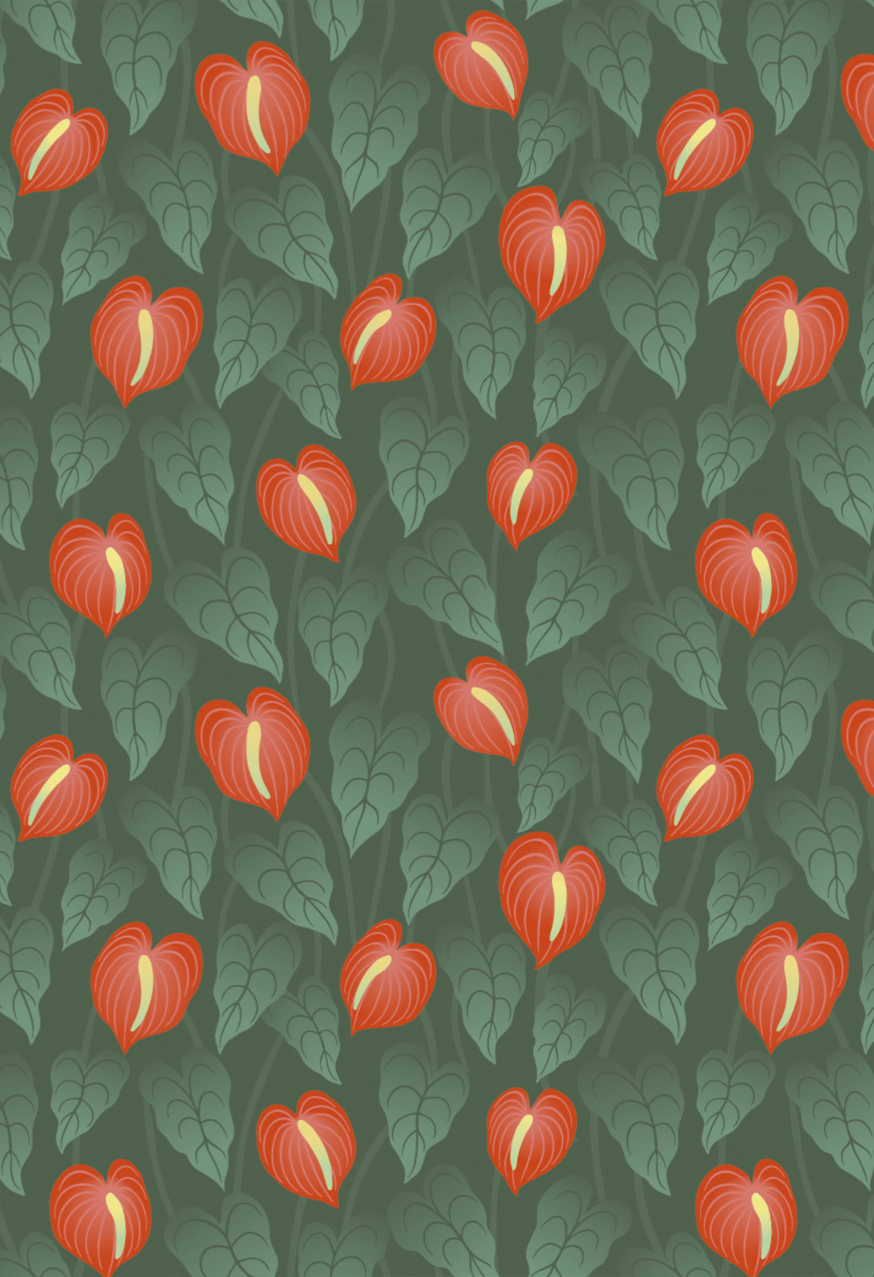 Papel pintado N333 Lenguas de fuego verdes y rojas