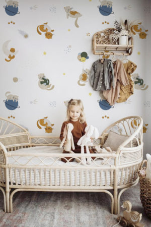 wallpaper n334 cat cosmos children's bedroom girl