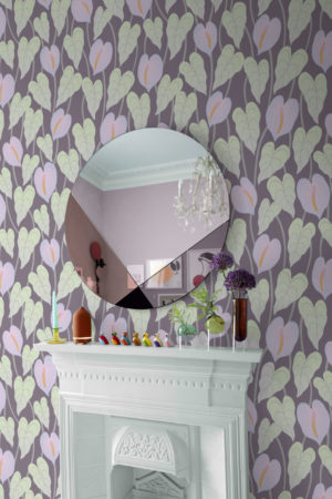 Papier peint N333 langues de feu vert et violet salon