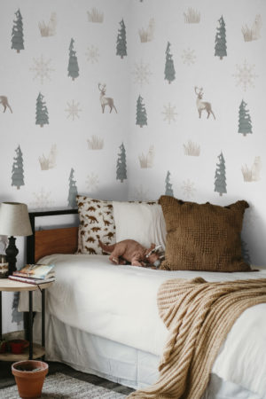 Papel pintado infantil n331 ciervo y copos de nieve habitación infantil