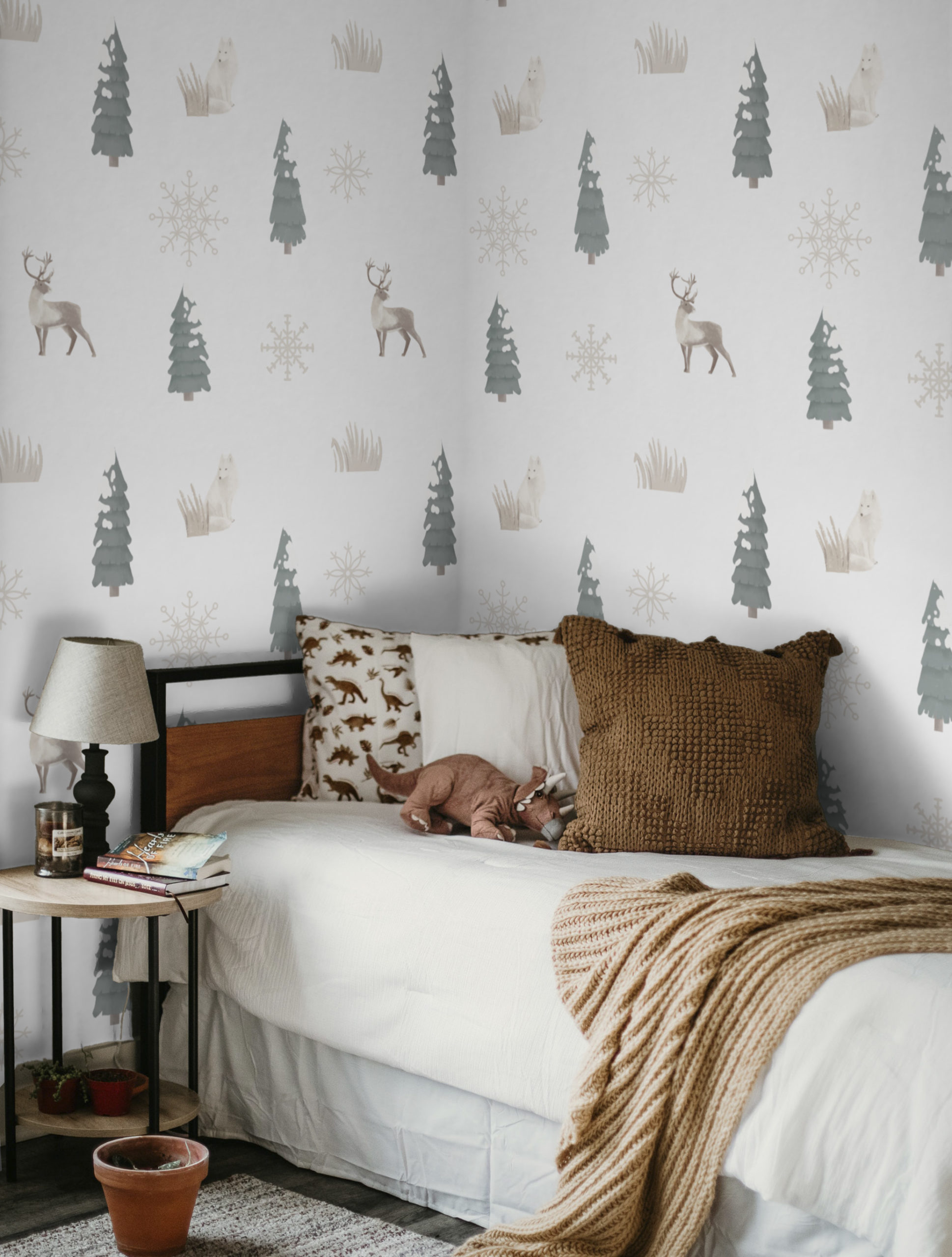 papier peint enfant n331 cerfs et flocons de neige chambre d'enfant