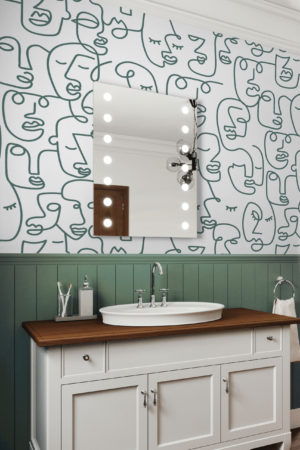 papier peint n347 visages sans bornes vert salle de bain