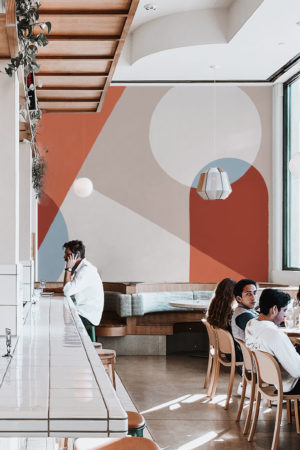 Wallpaper N349 Colorful Asymmetrical Shapes Terracotta Public Space