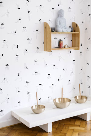 papier peint n336 posture yoga noir et blanc salon