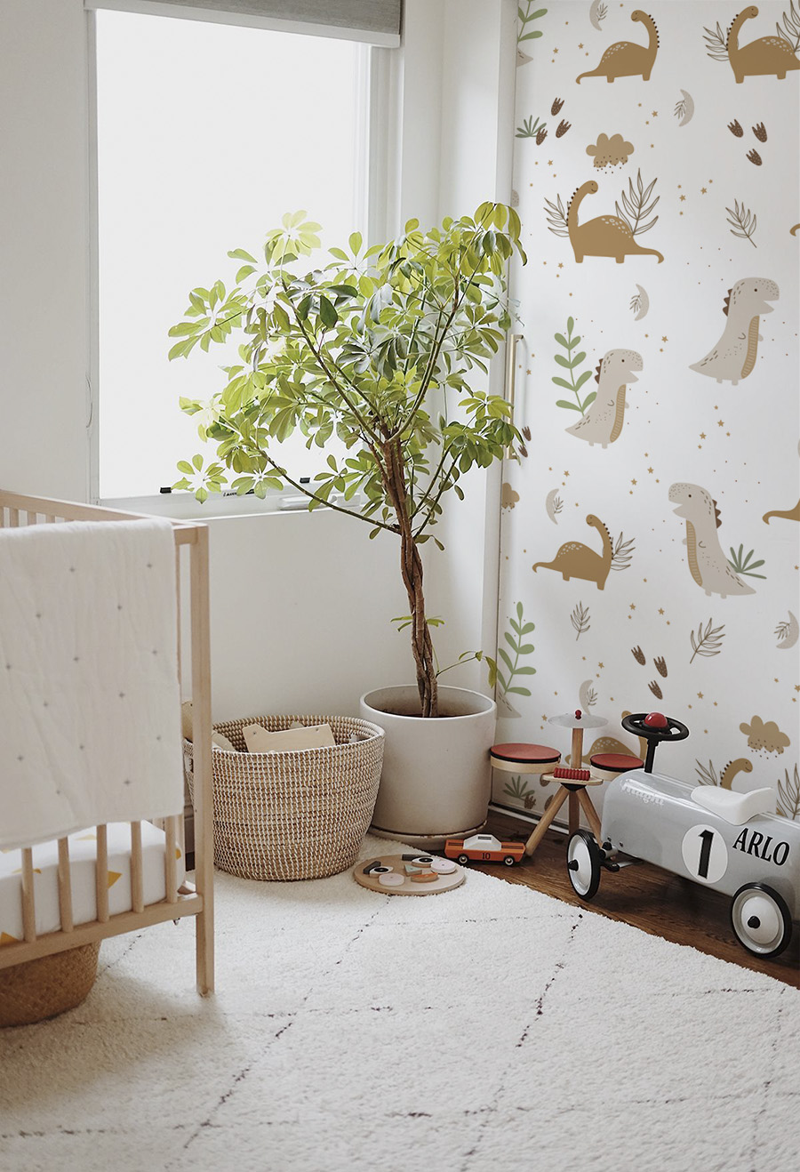Wallpaper N337 Beige Dinosaur Kids Room Boy
