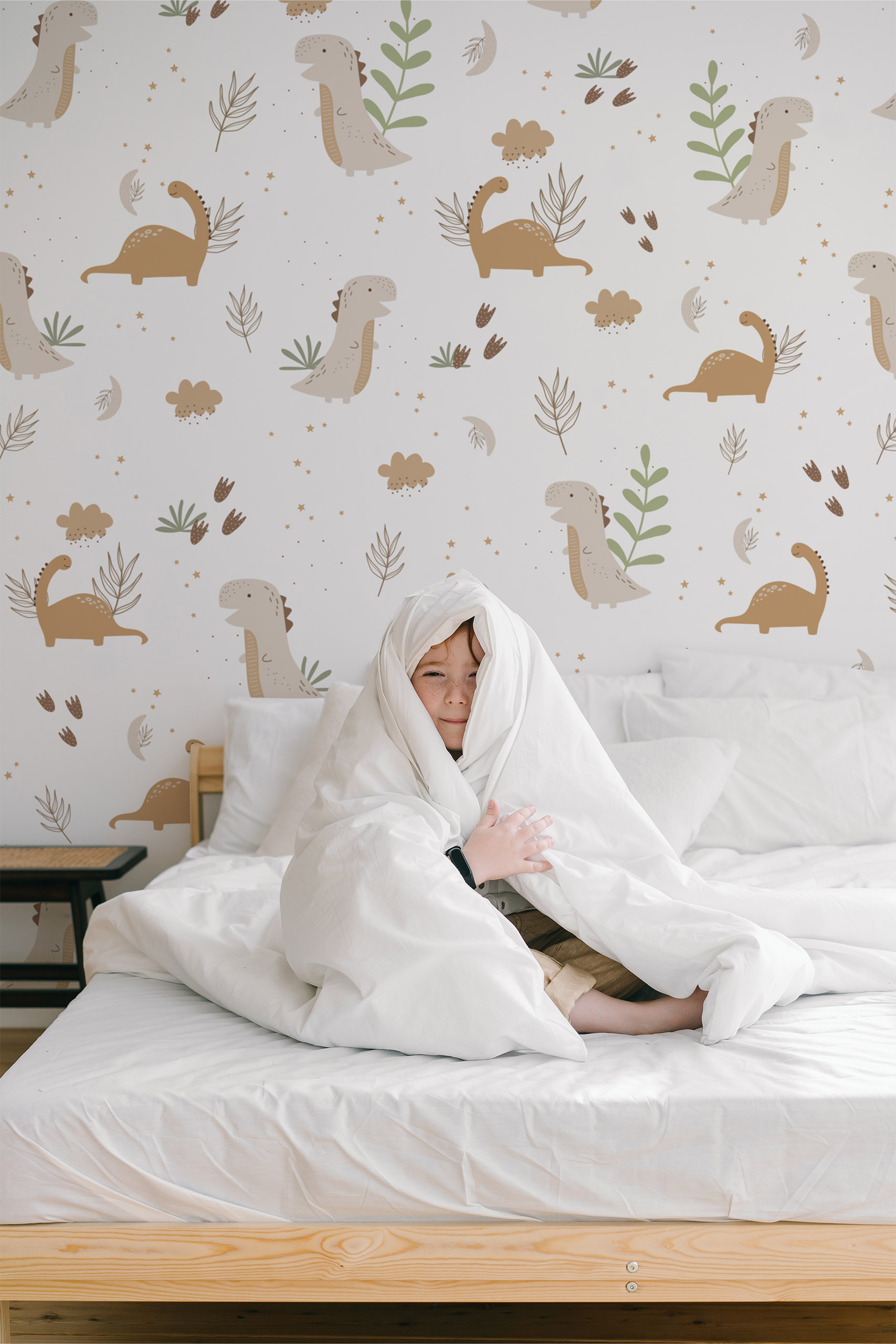 Beige Dinosaur Kids Room Wallpaper N337