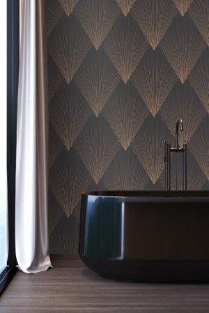 papier peint n338 géométrique rayons de soleil noir et marron salle de bain