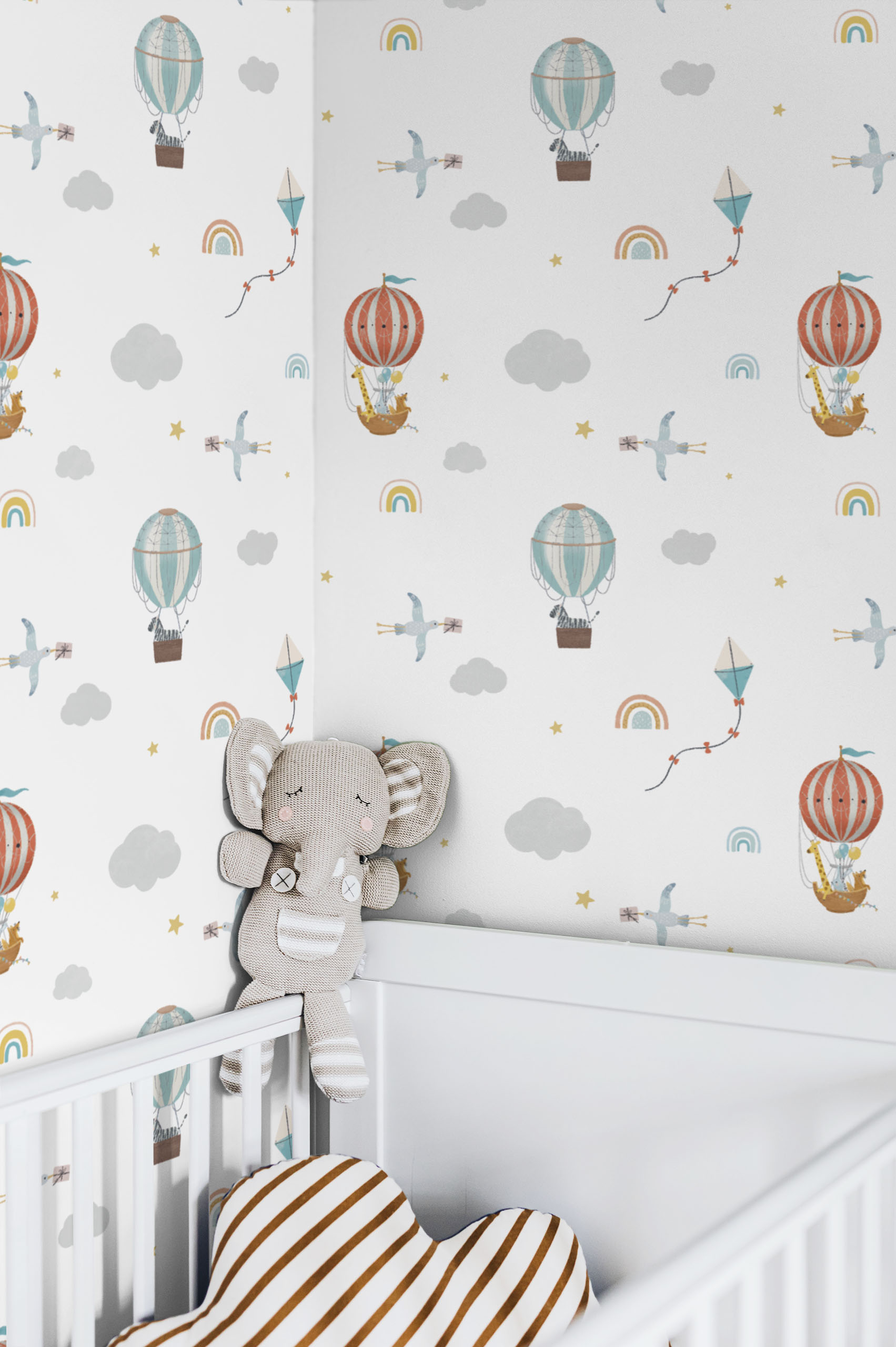 Wallpaper N341 Hot Air Balloon Trip Animal Baby Room