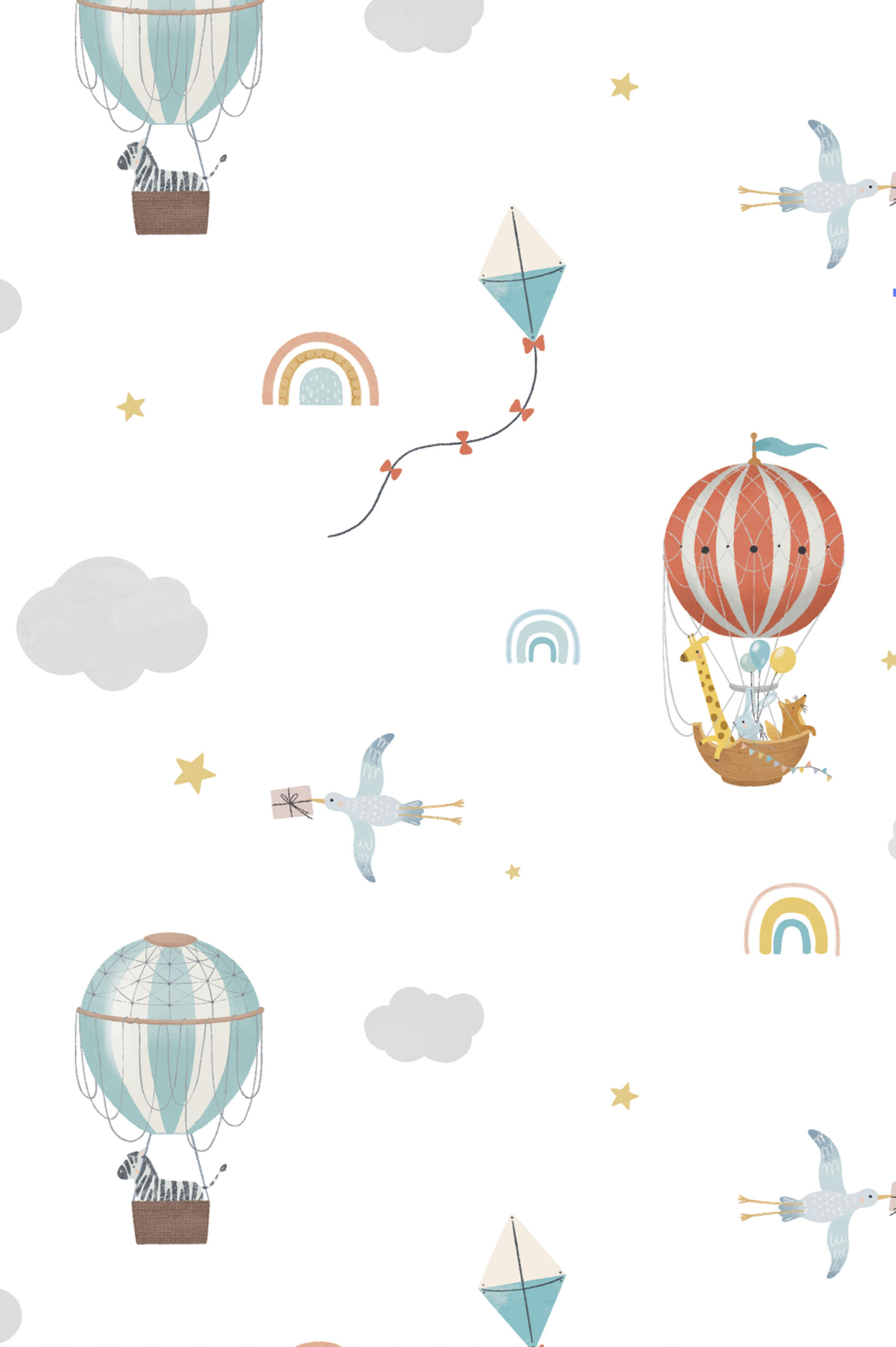Wallpaper N341 Hot Air Balloon Travel Animal Pattern