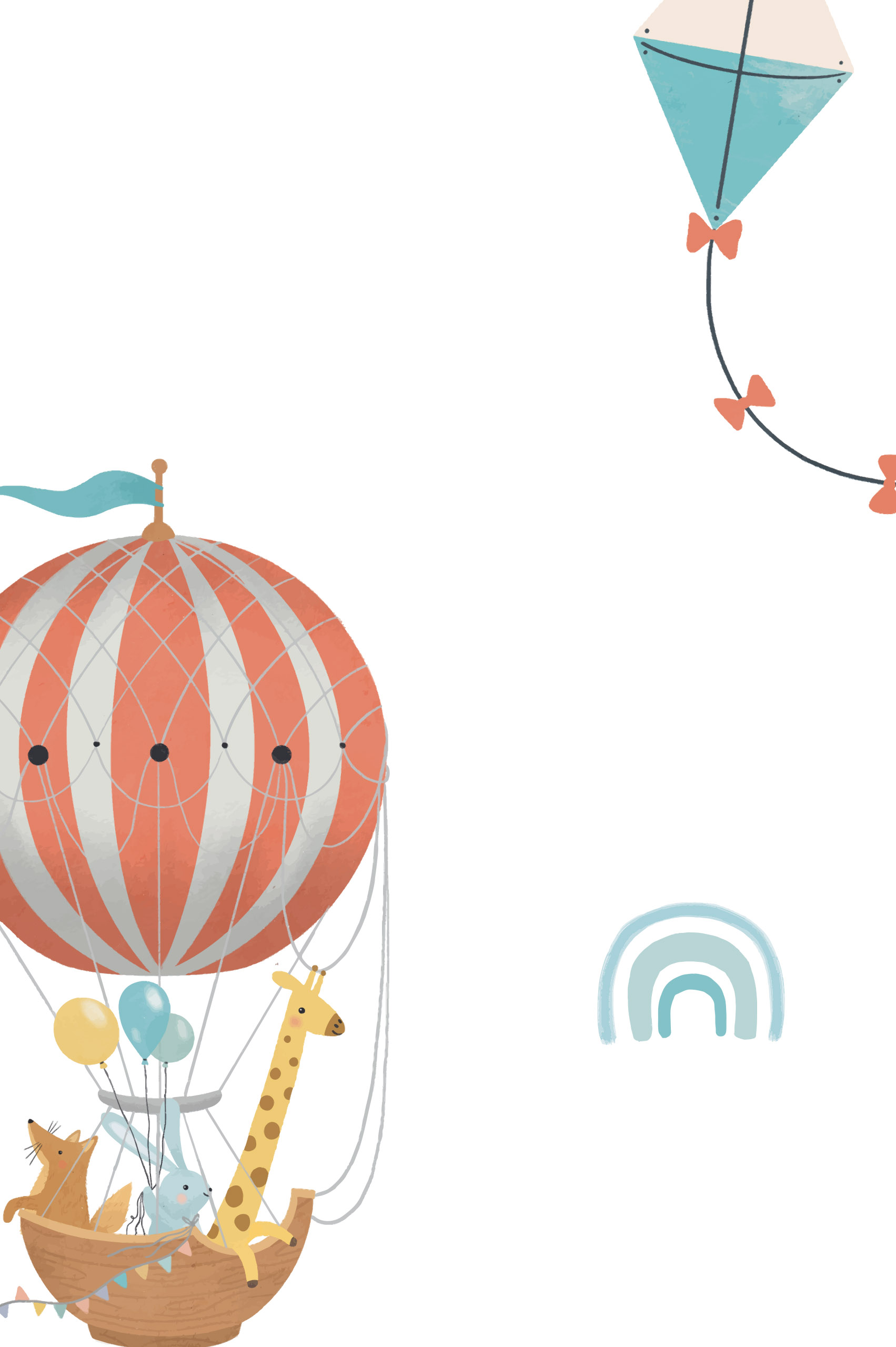 Wallpaper N341 Hot Air Balloon Travel Animal Pattern