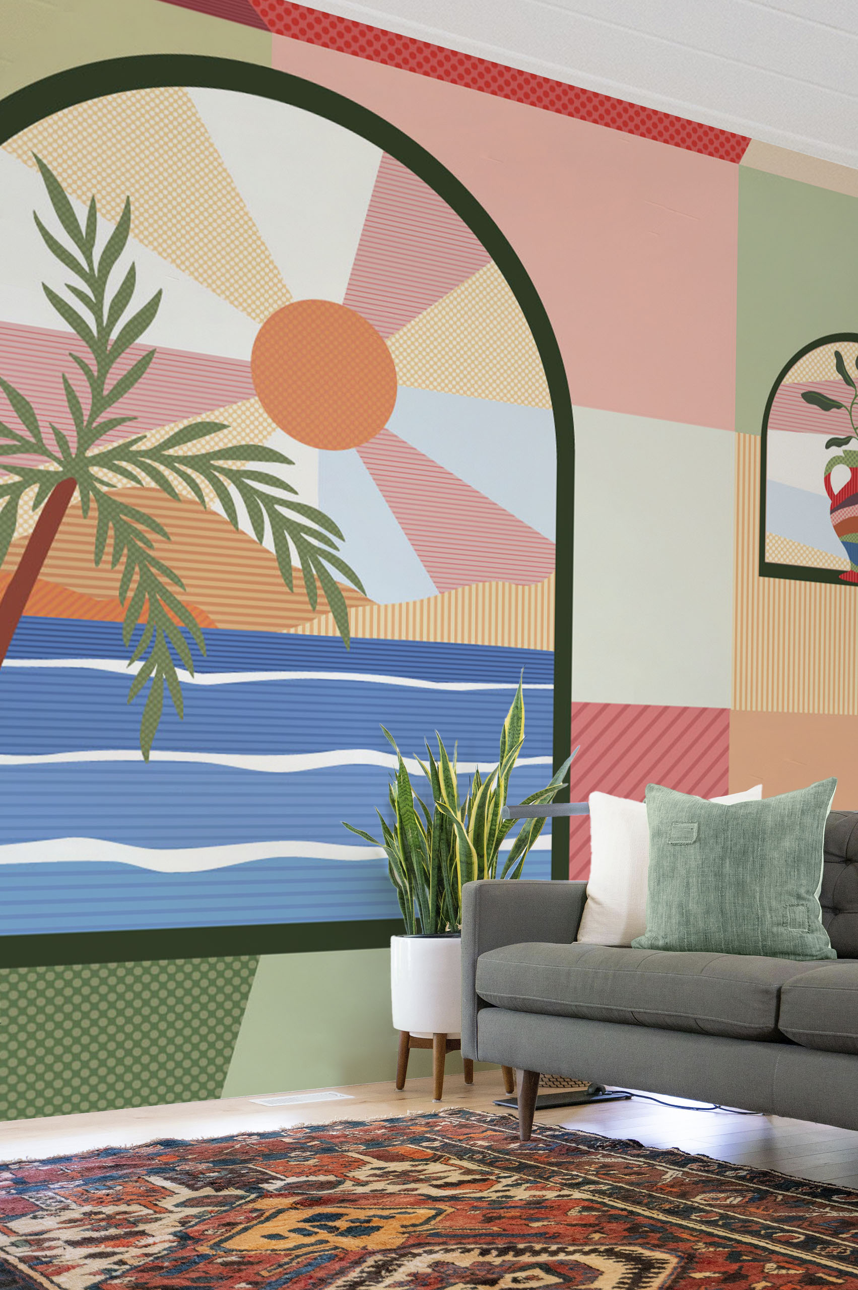 Wallpaper N344 Panoramic Sun Summer Multicolor Living Room