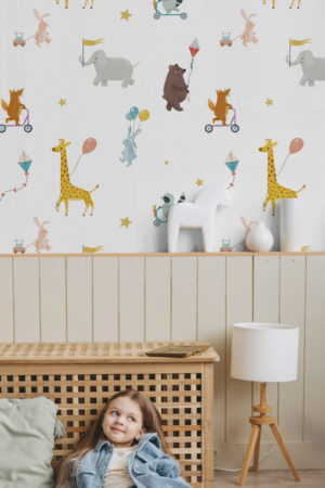 Wallpaper N343 Baby Animals in Scooter Girl Room