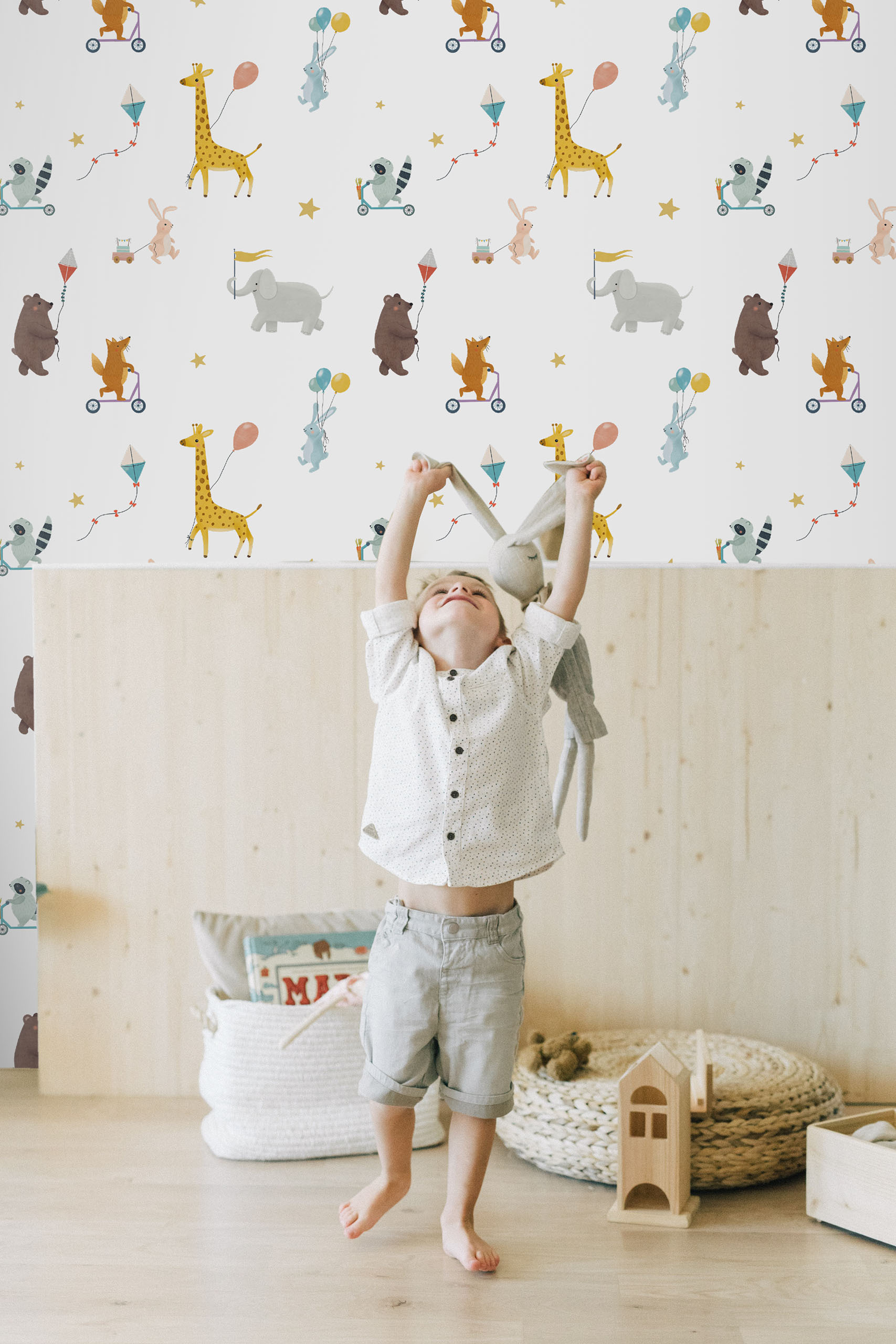 Wallpaper N343 Baby Animals in Scooter Boy Room