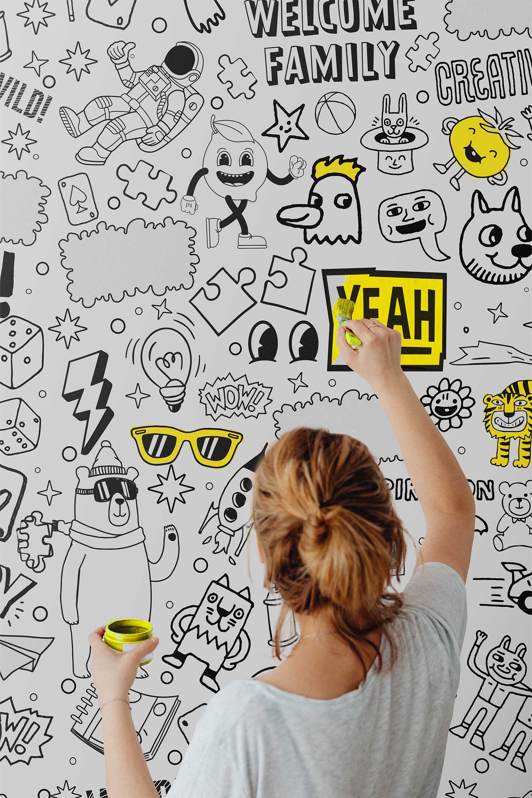 papel pintado n345 para colorear en blanco y negro salon