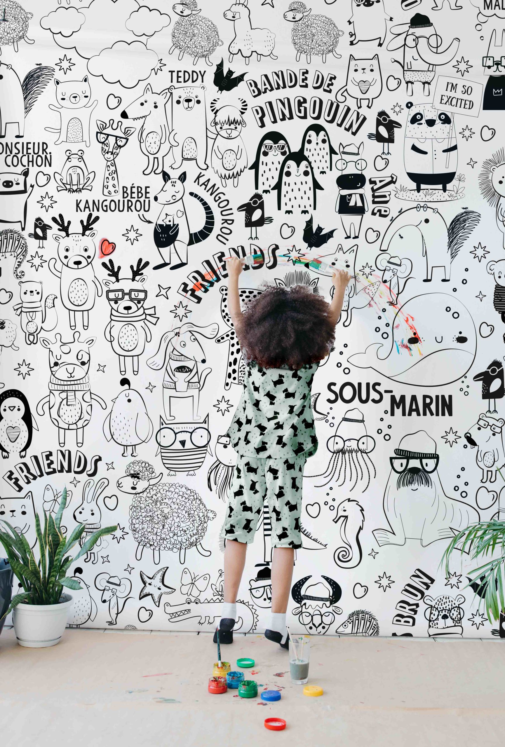 N346 children's wallpaper to color black and white living room