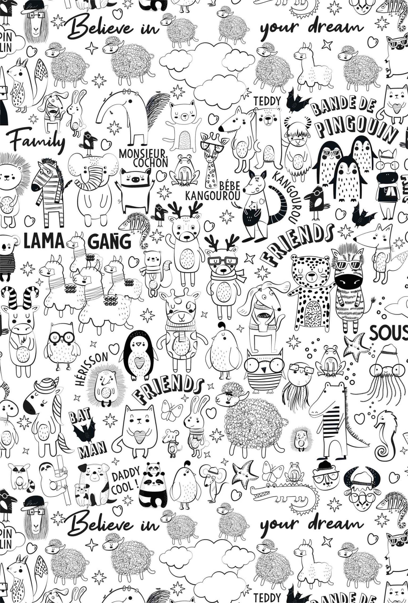 N346 children's black and white coloring wallpaper