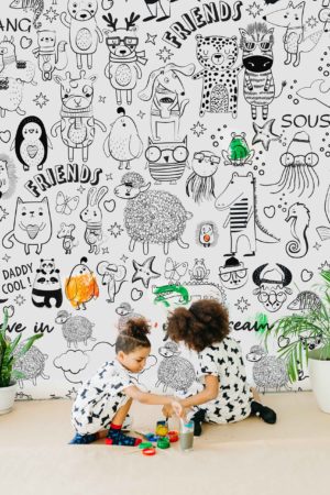 papier peint enfant n346 à colorier noir et blanc