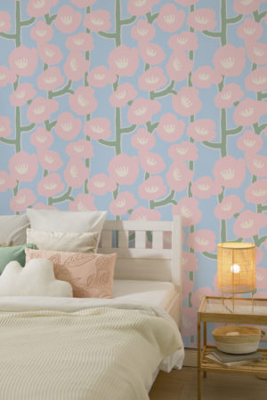 chambre papier peint fleuri et colorer ambiance estivale bleu
