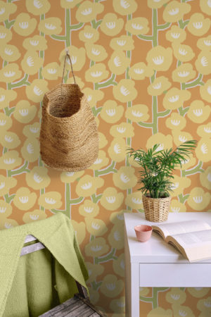 bureau papier peint fleuri et colorer ambiance estivale orange