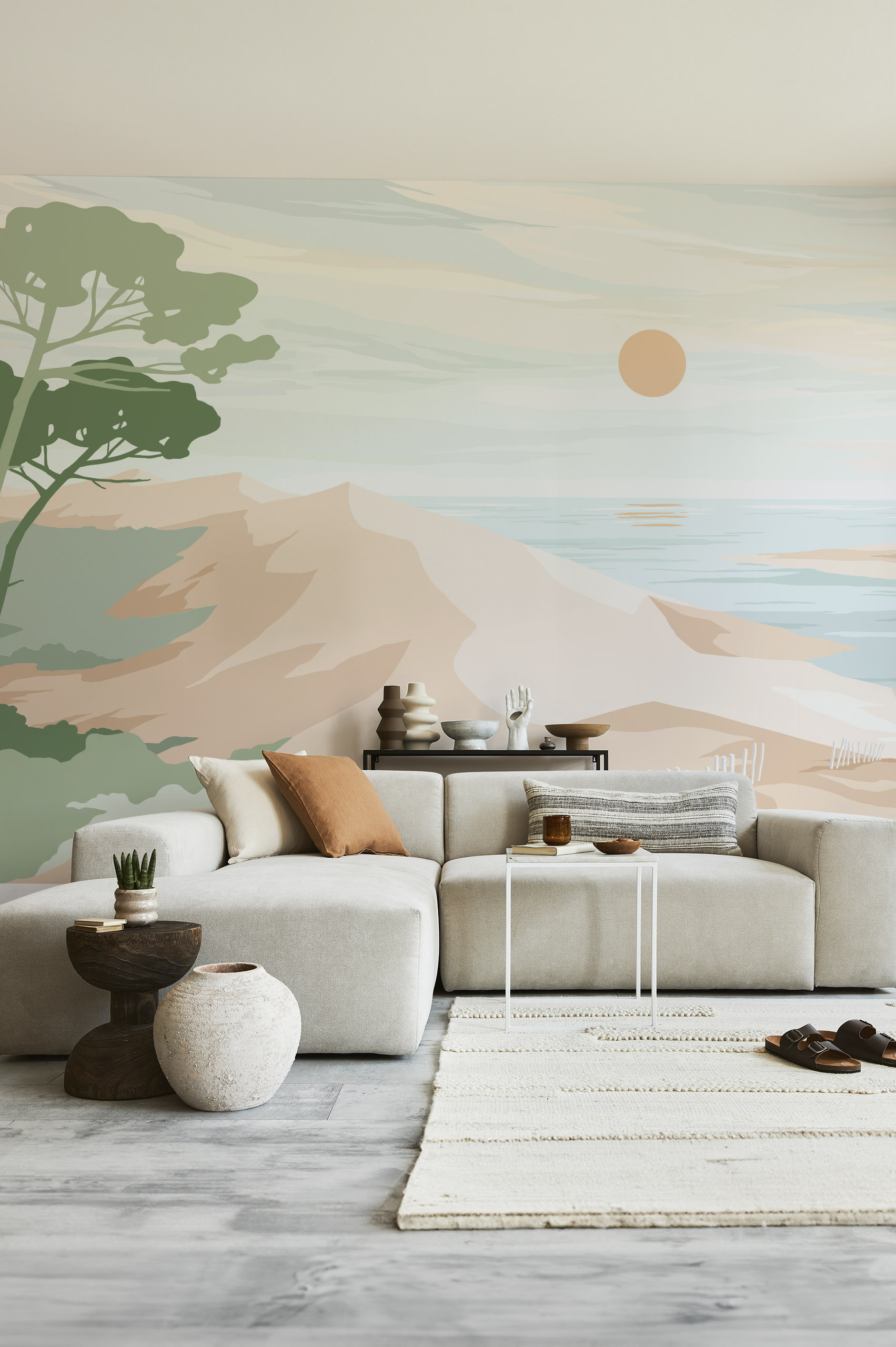 wallpaper Dune du Pilat green living room2