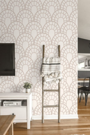 Living room oriental wallpaper tortoiseshell terracotta beige trend