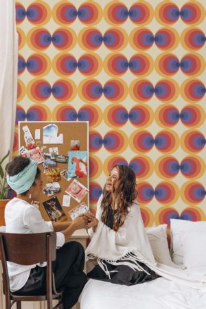 papel pintado vintage efecto retro naranja violeta