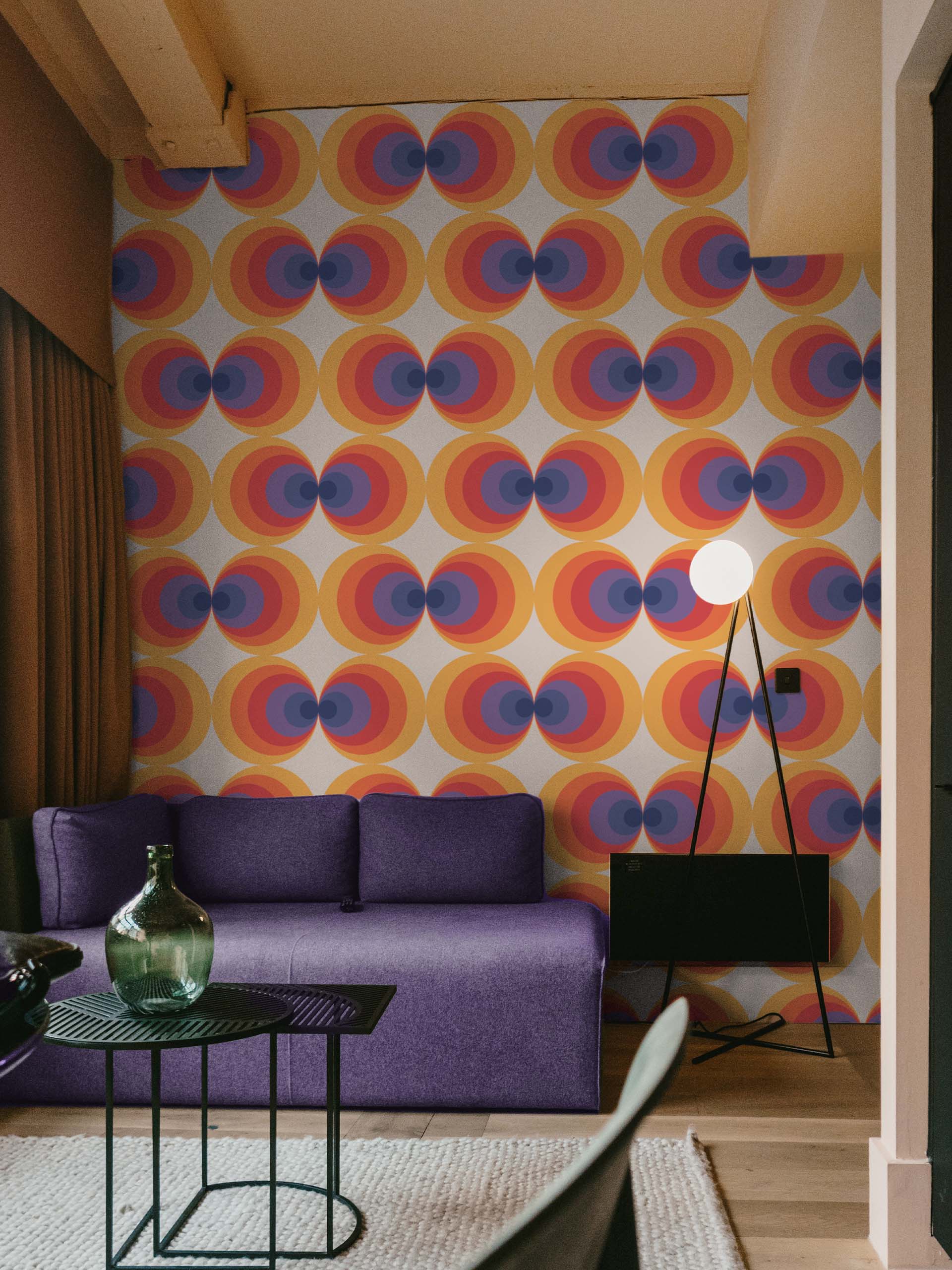 N353 Purple Living Room Living room retro chic orange purple wallpaper