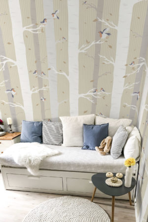 chambre enfant papier peint foret bouleau beige panoramique