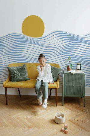 chambre enfant papier peint bleu panoramique theme mer