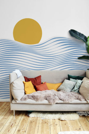 salon papier peint bleu panoramique theme mer