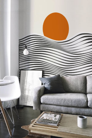 salon papier peint rouge panoramique theme mer