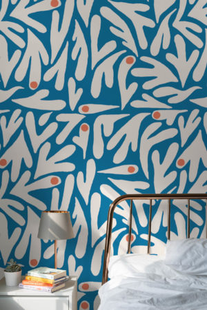chambre bleu papier peint panoramique fleur matisse