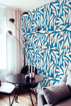 salon bleu papier peint panoramique fleur matisse