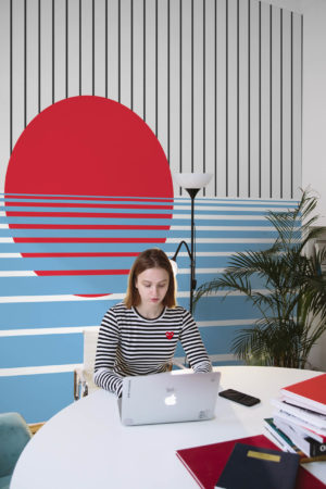 papel pintado oficina azul puesta de sol paisaje futurista panoramico