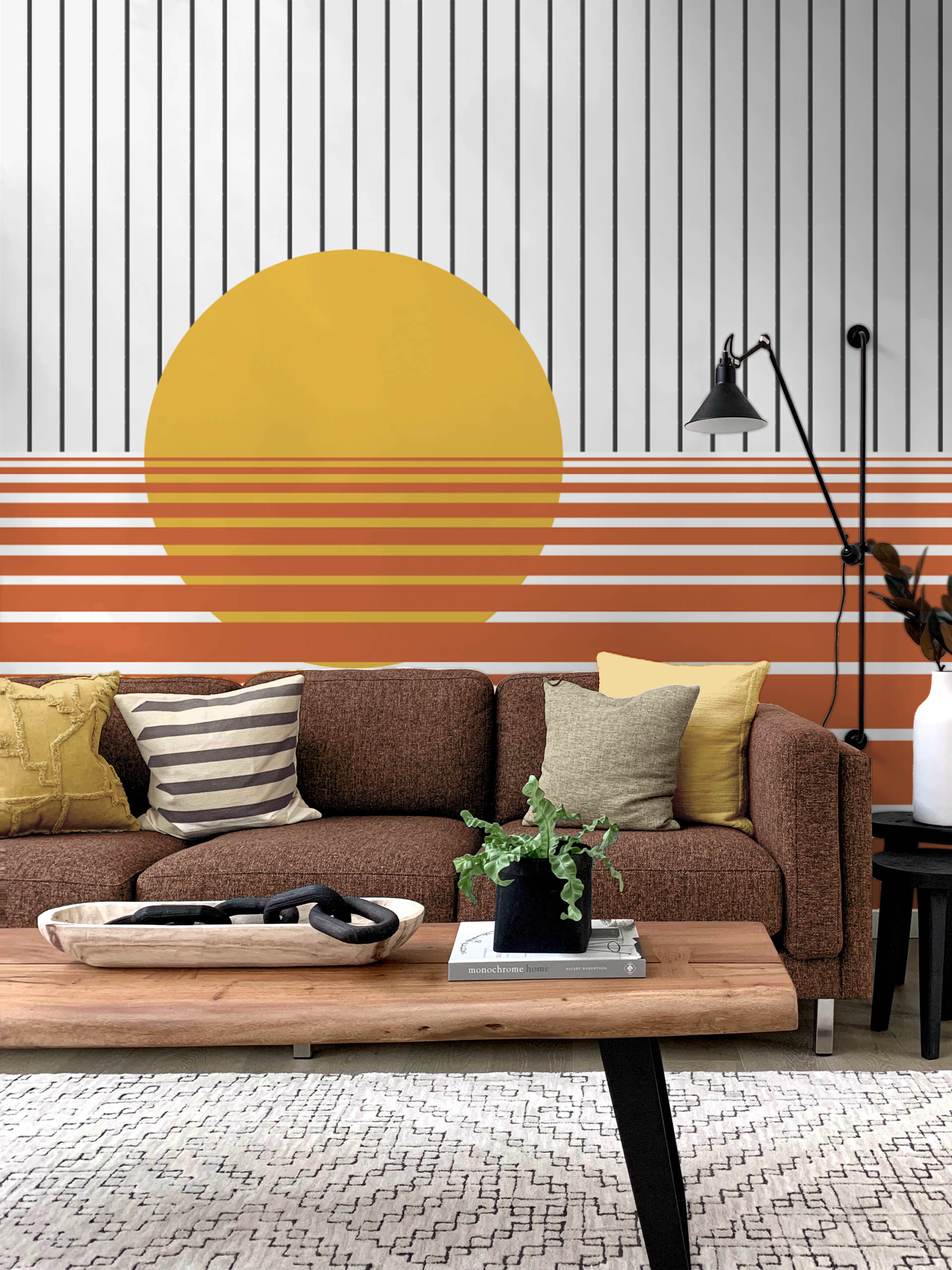 N357-Orange Living Room Living room orange sunset wallpaper futuristic panoramic landscape
