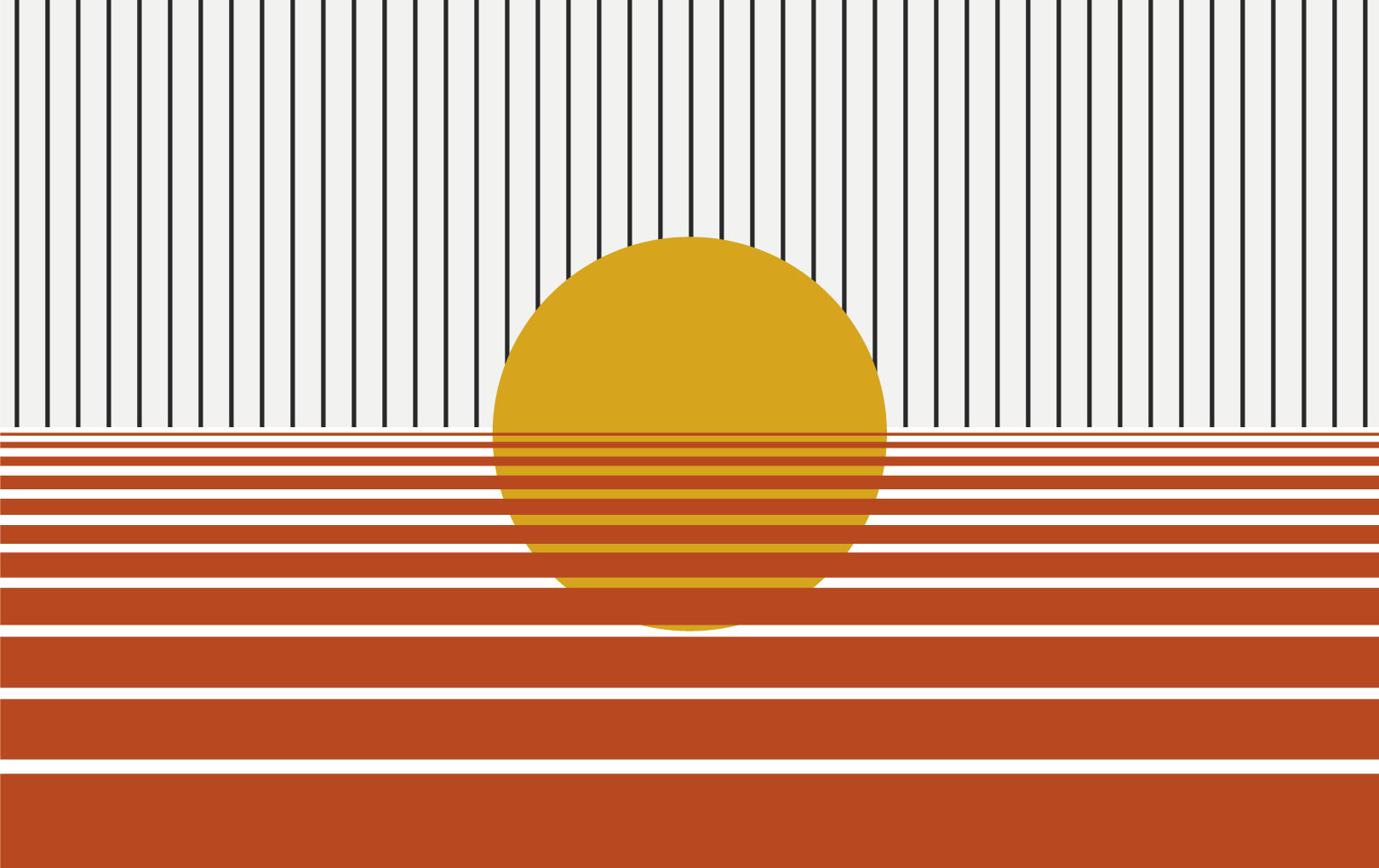 N357-Orange Orange Pattern Sunset Futuristic Panoramic Landscape Wallpaper