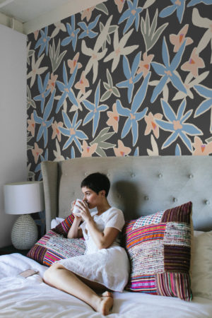 chambre bleu papier peint bouquet hyacinthe fleur adhésif luxe