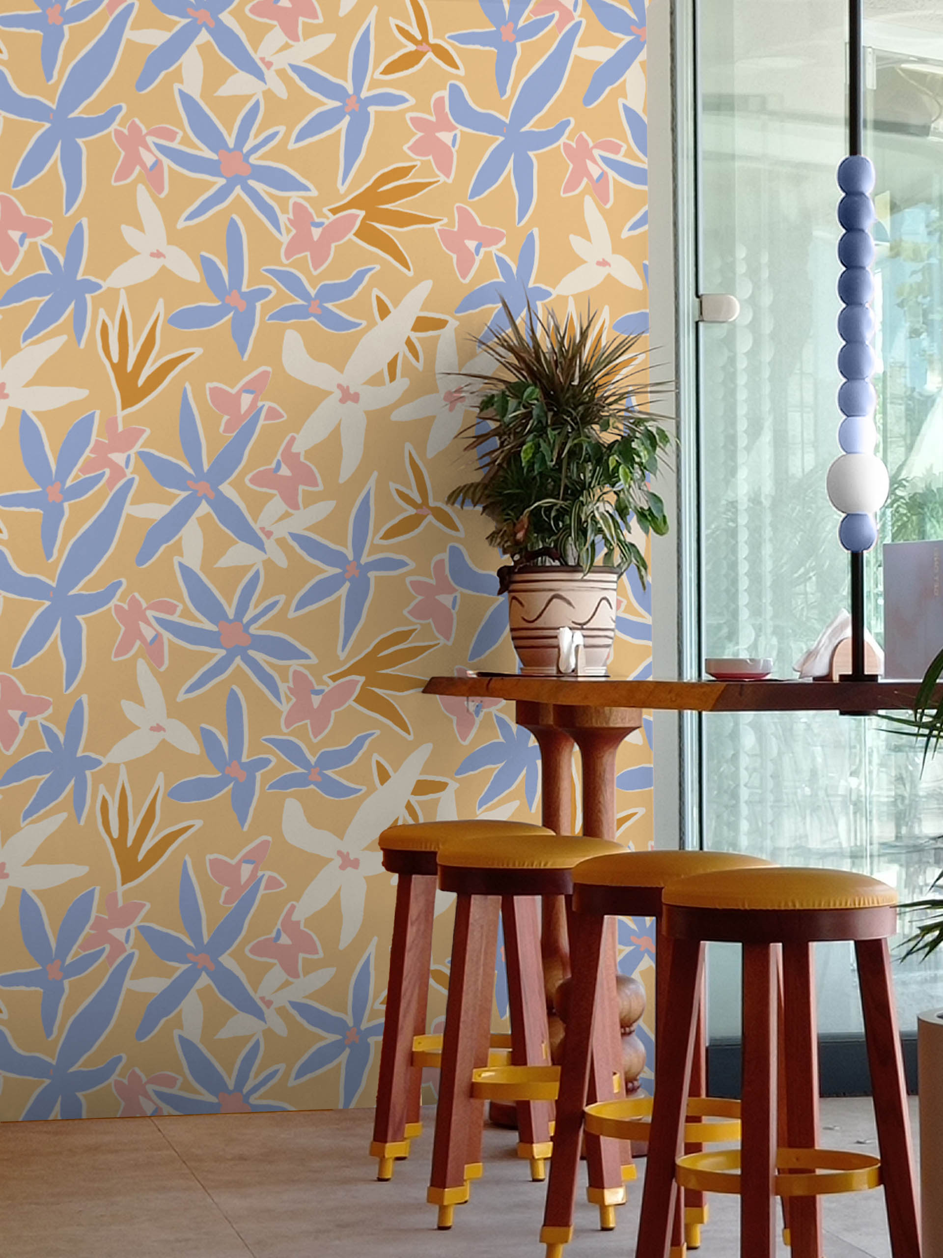 espace public jaune papier peint bouquet hyacinthe fleur adhésif luxe