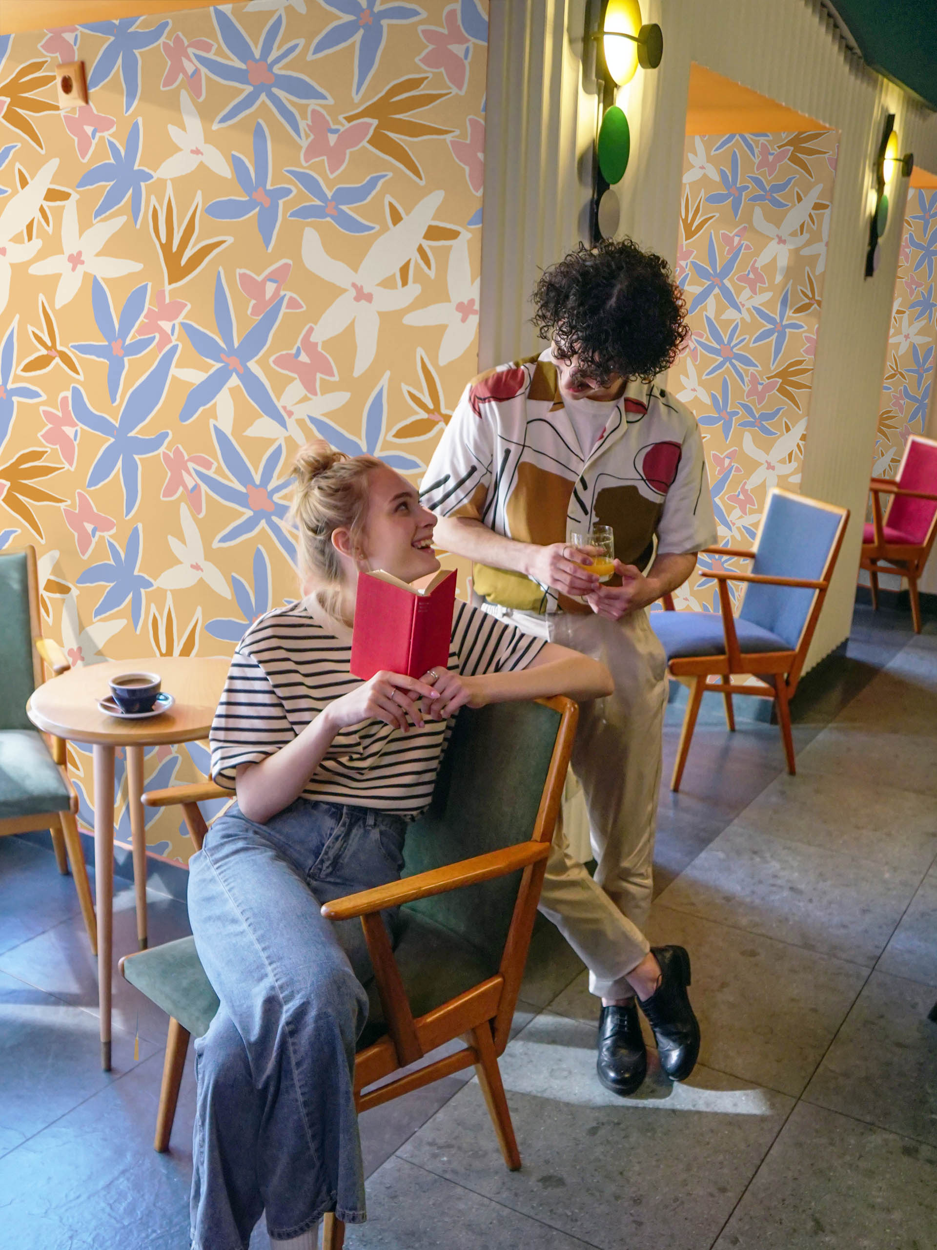 espace public jaune papier peint bouquet hyacinthe fleur adhésif luxe