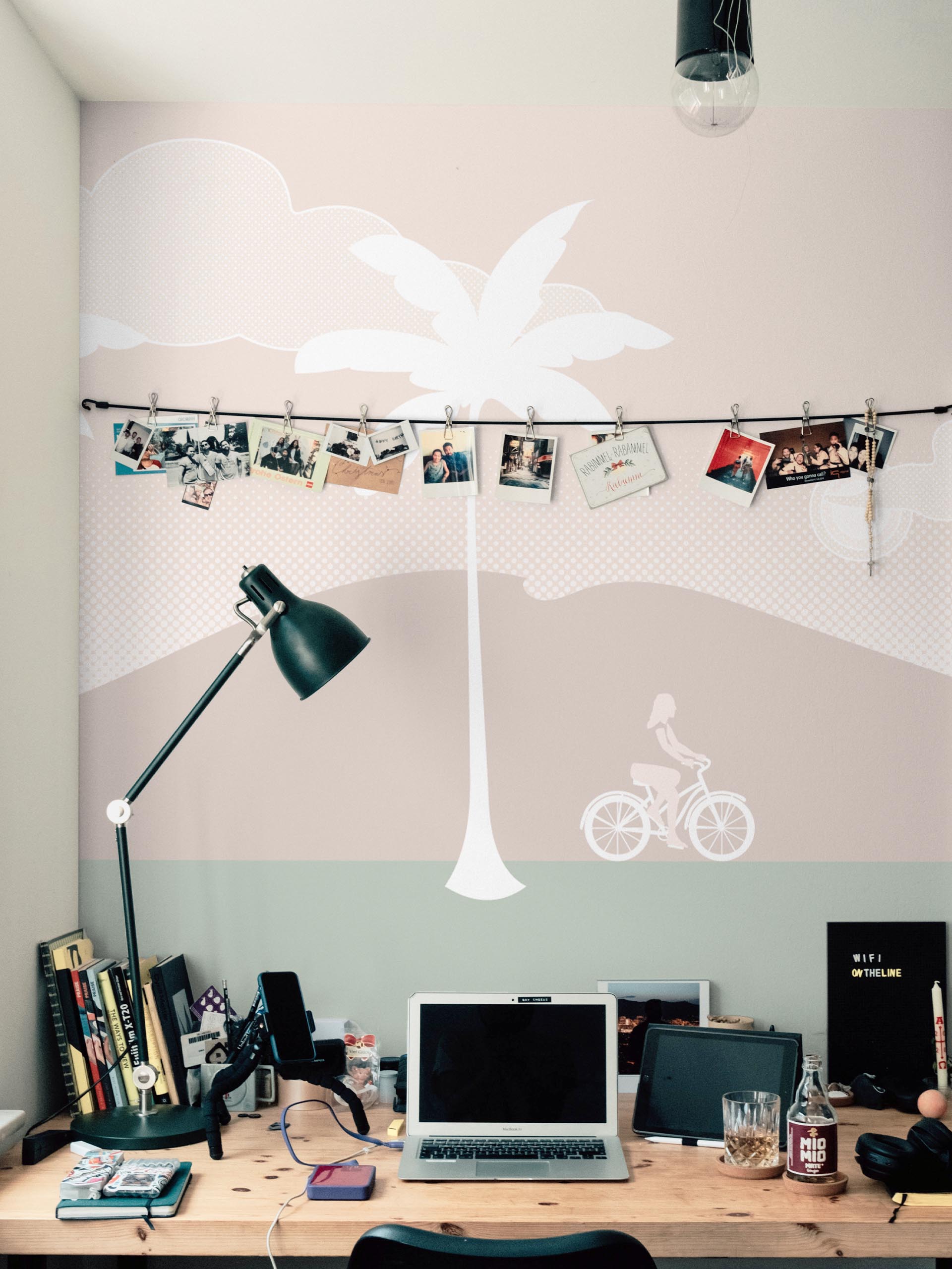 beige desk wallpaper adhesive tropical escape coconut palm panoramic