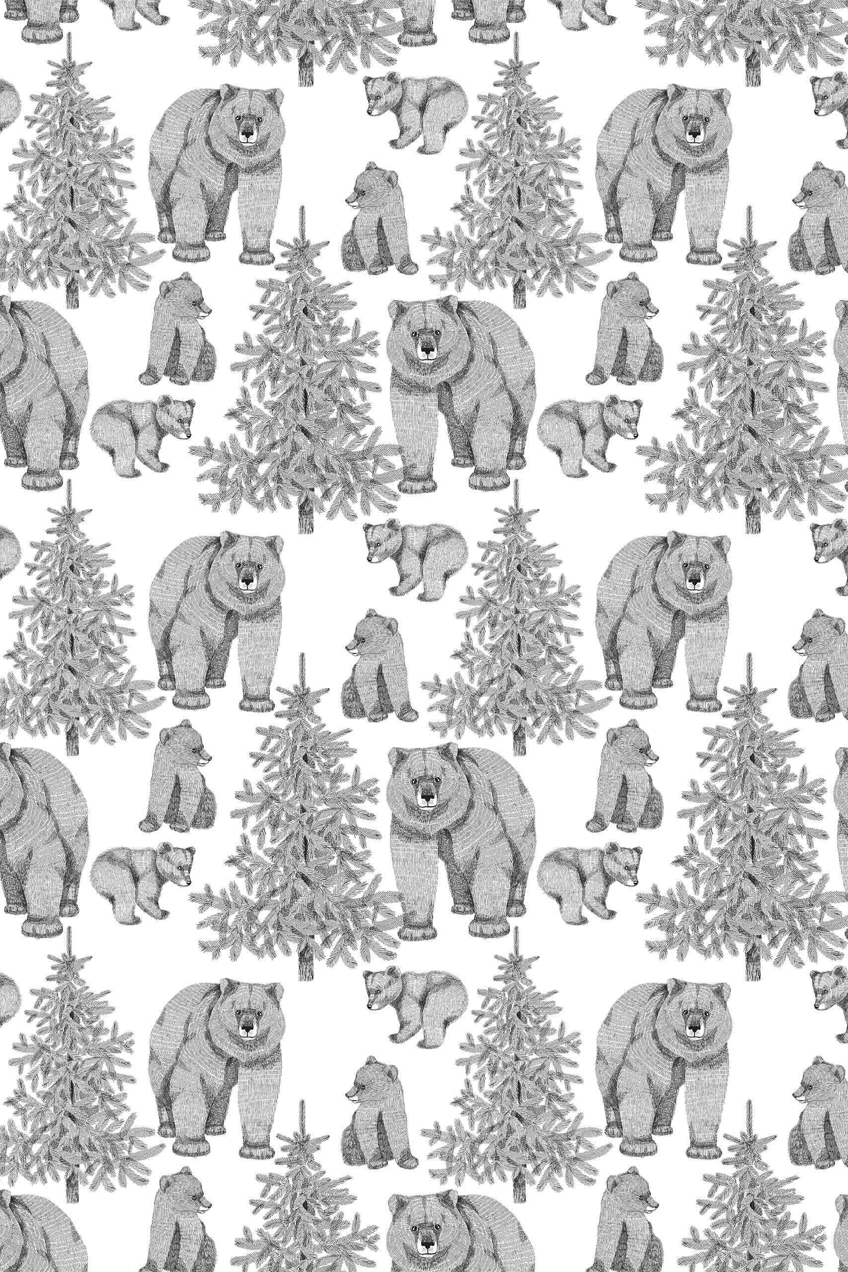 Pattern Black & White Daddy Bear Nature Landscape Wallpaper