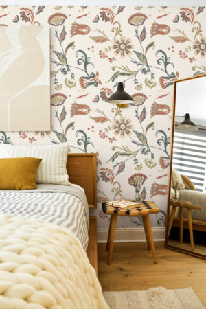 salon papier peint jardin fleuri panoramique année 70