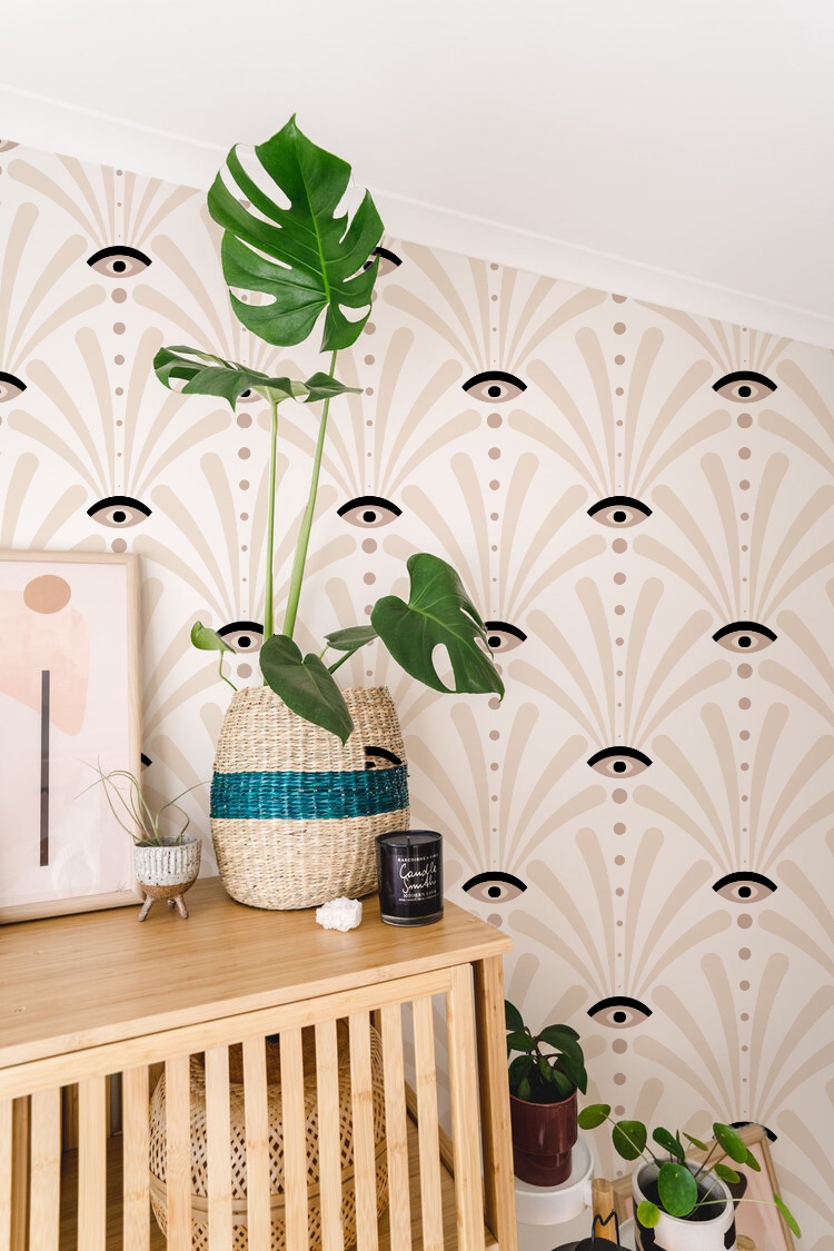 N389 Art Deco Beige Black & White Bedroom Wallpaper Looks at Art Deco Luxe Nouveau