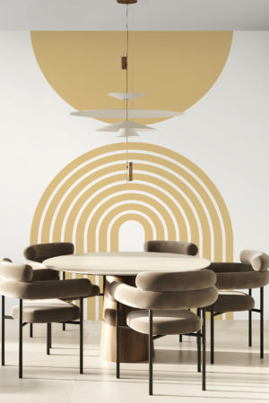 Living room wallpaper mustard yellow geometric sun