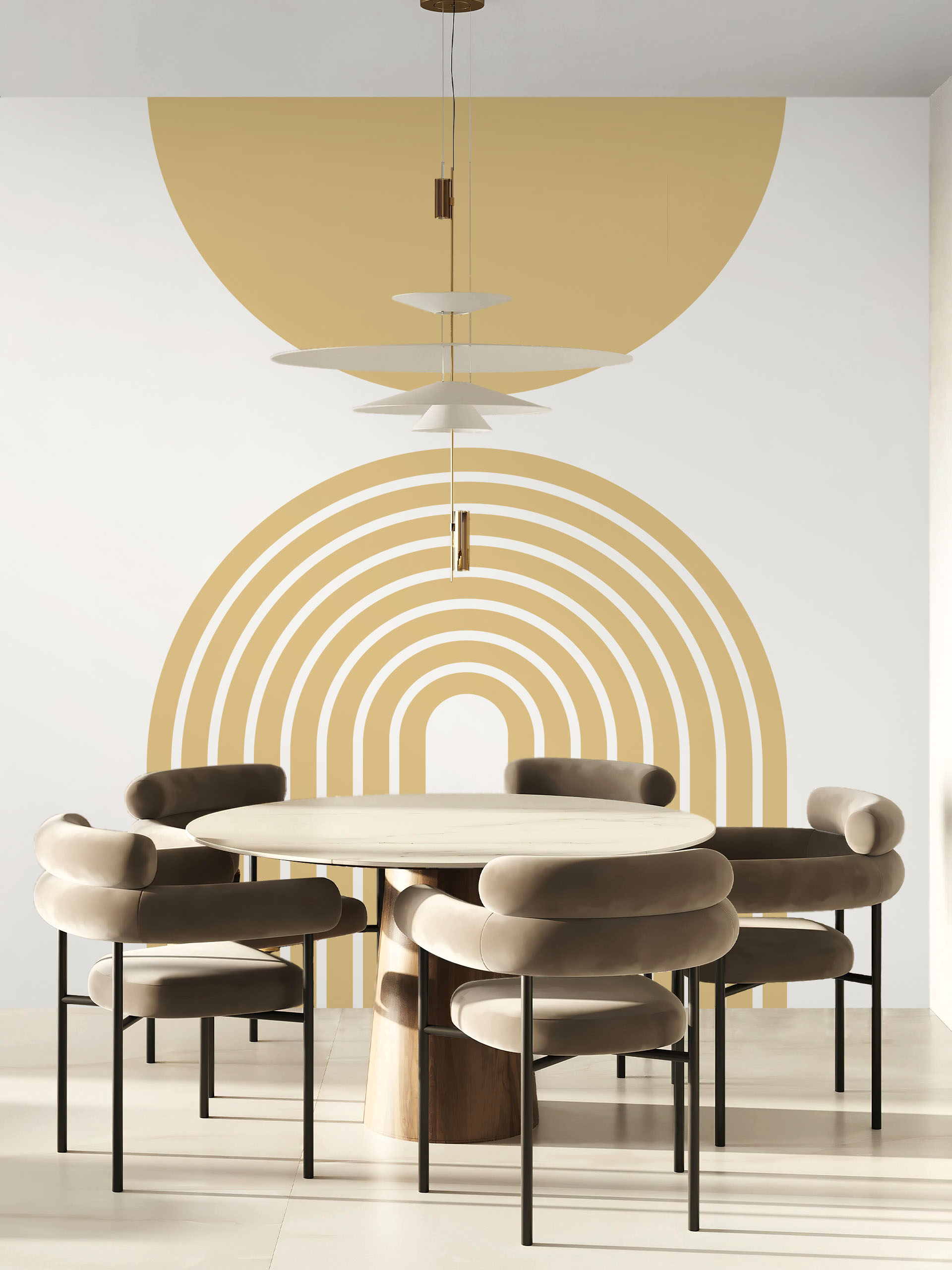 N366 living room Living room wallpaper mustard yellow geometric sun