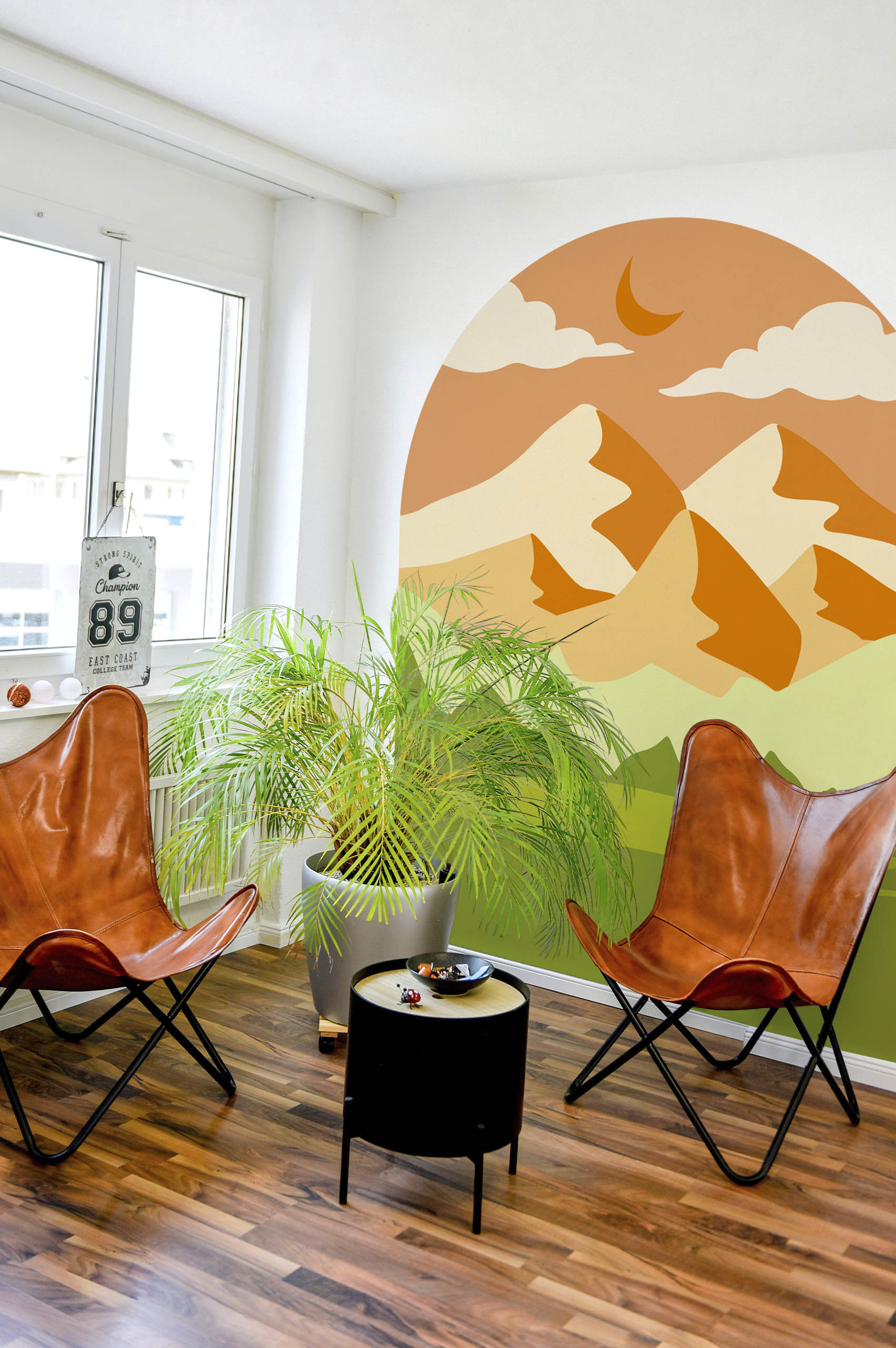 Living room wallpaper headboard window on horizon deco