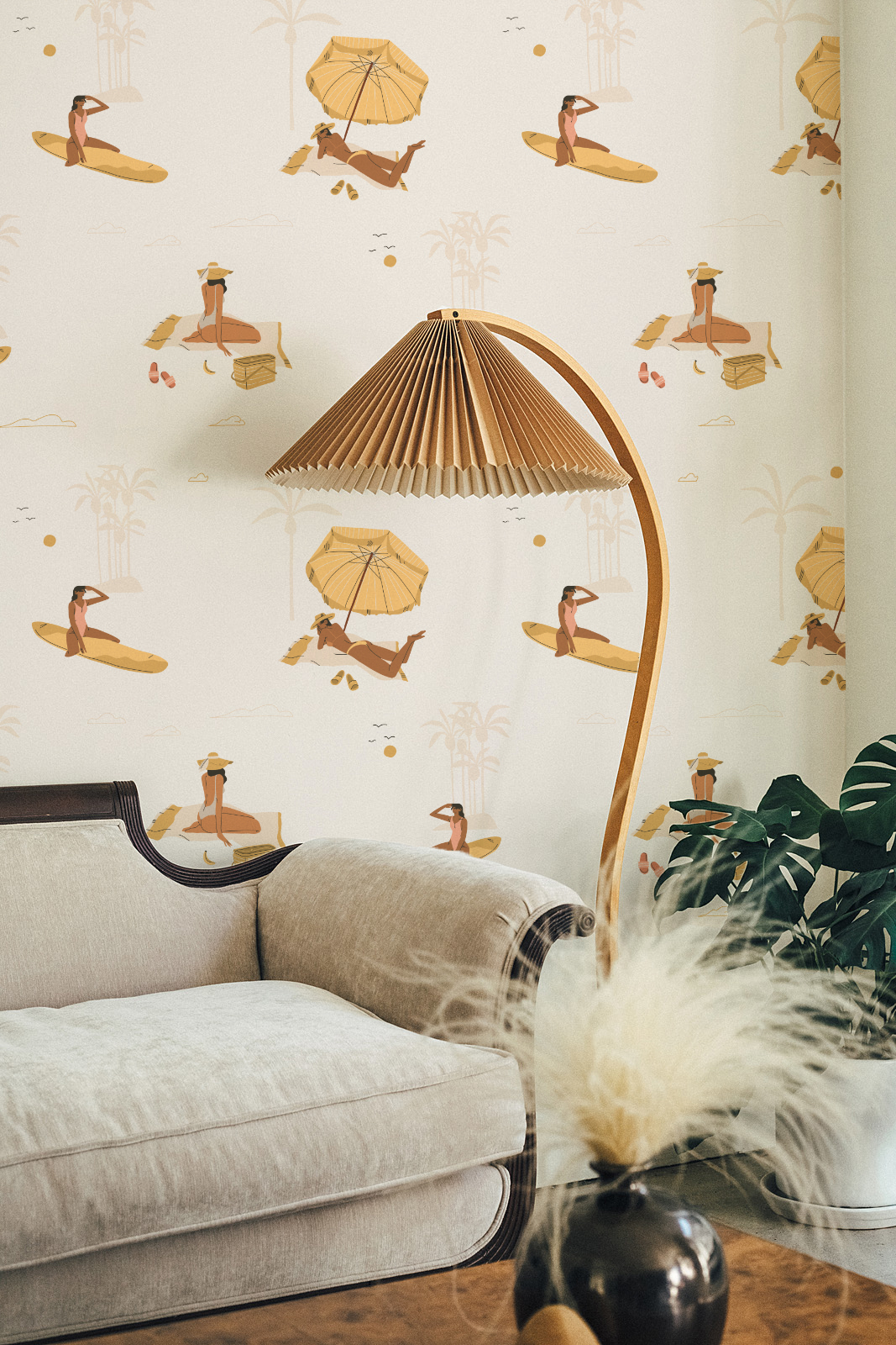 Summer surf_mockup salon papier peint bronzage doré été tropicale panoramique