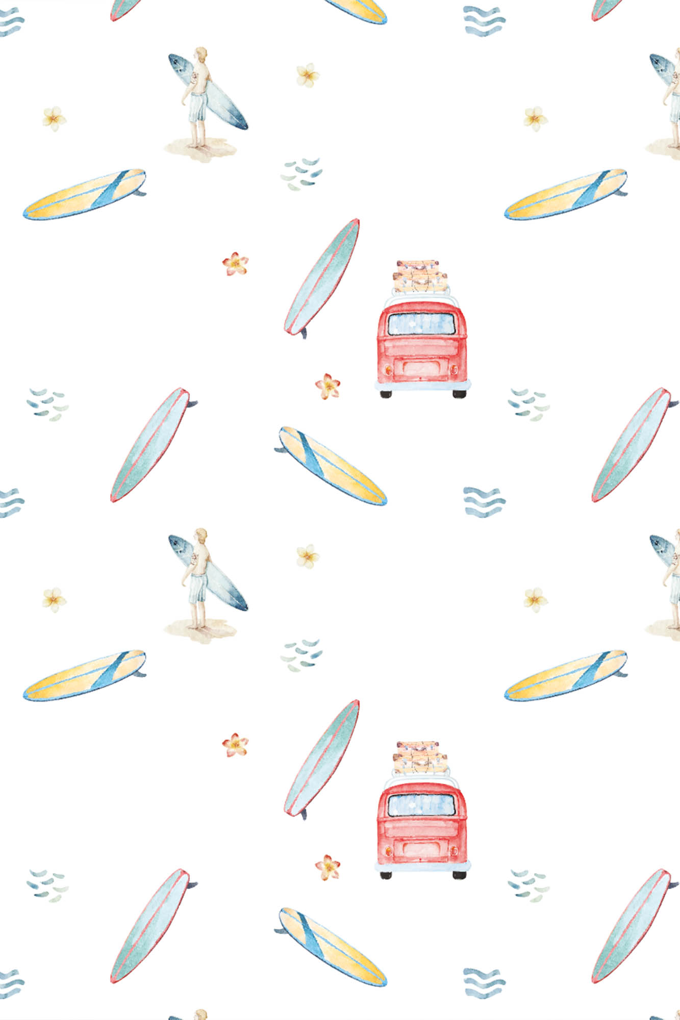 Vintage Surf_ Pattern Vintage Tropical Surf 60's Panoramic Wallpaper Pattern