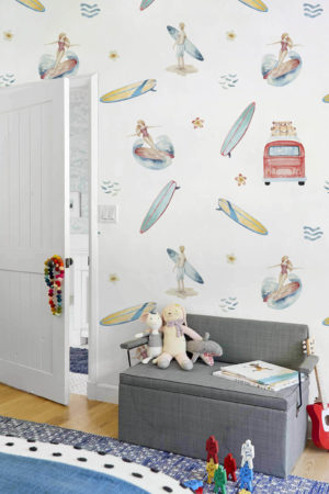 papel pintado habitación vintage surf tropical año 60 panorámico